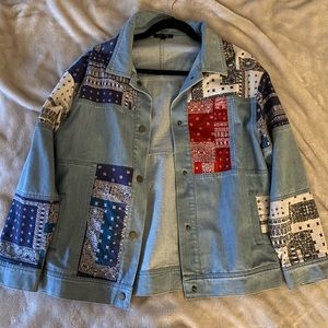 Bandana Print Button Down Denim Jacket